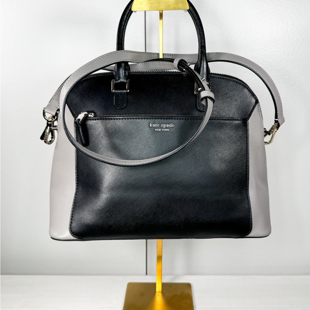 Kate Spade New York Black & Cream Saffiano Leather Satchel Crossbody Bag